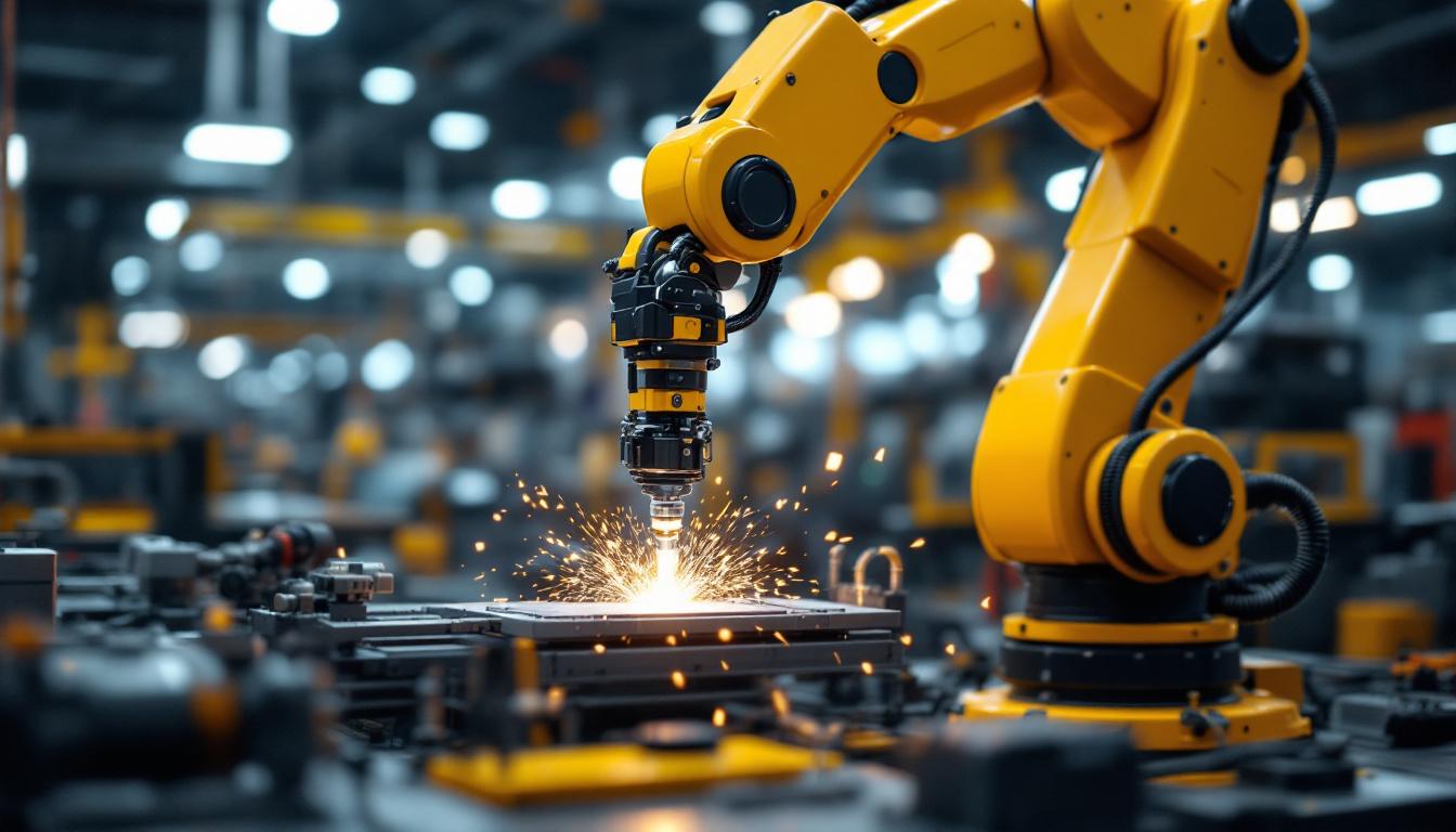 A photograph of a sleek industrial robotic arm in action
