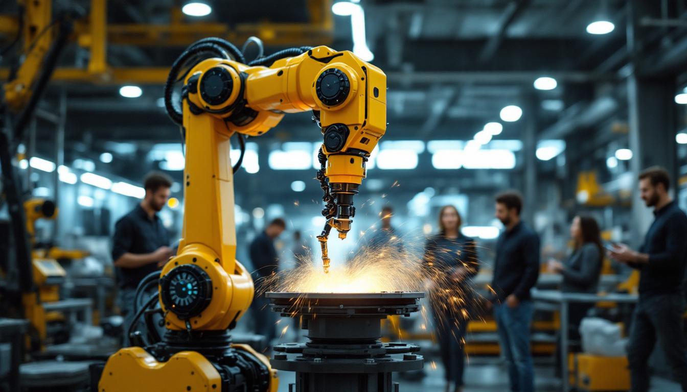 A photograph of a dynamic industrial robot in action