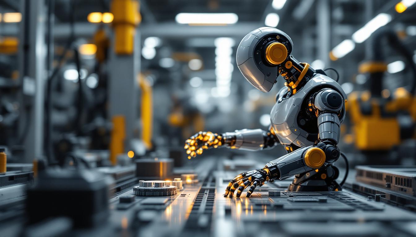 A photograph of a sleek industrial robot in action