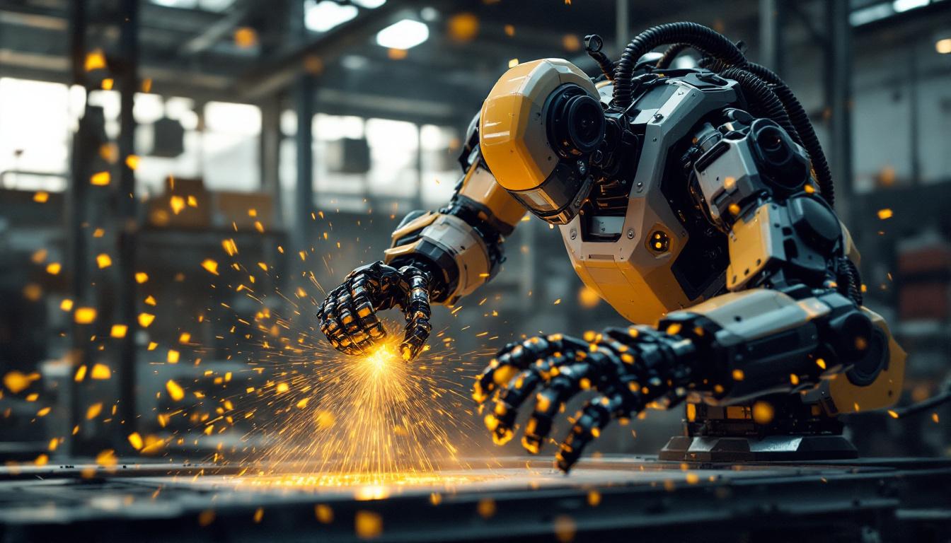 A photograph of a dynamic industrial robot in action