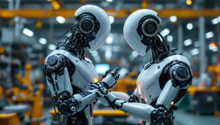 A photograph of a sleek industrial robot in action