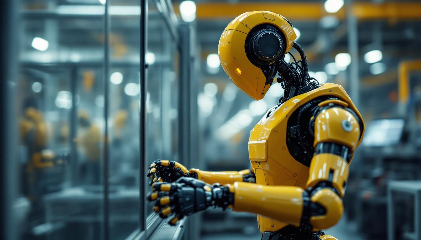 A photograph of a modern industrial robot in action on a factory floor