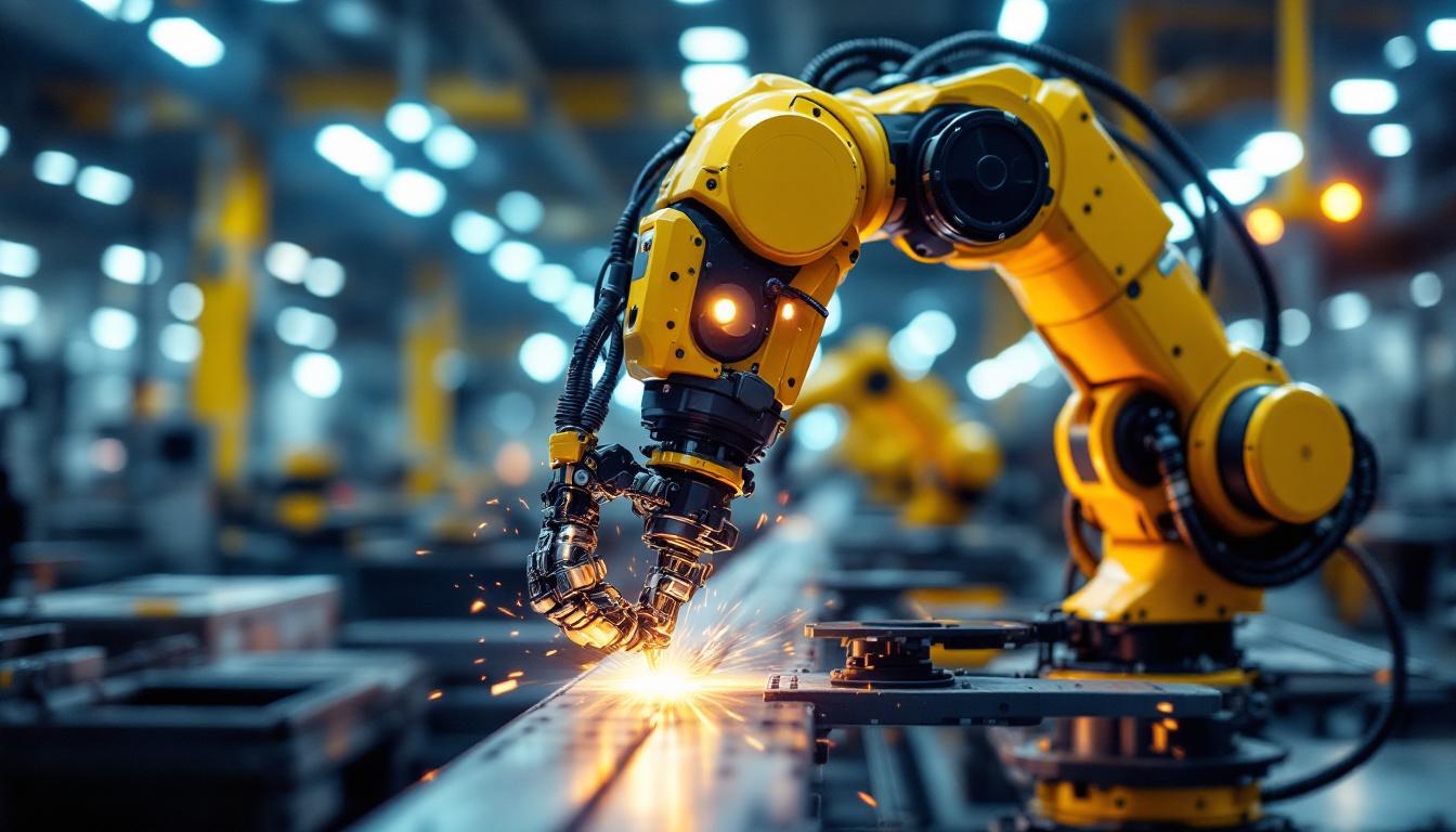 A photograph of a hyundai industrial robot in action on the factory floor