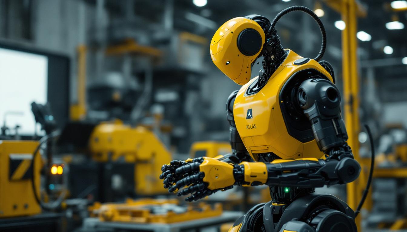 A photograph of a dynamic scene showcasing the atlas robot in action