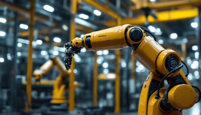 A photograph of a sleek industrial robotic arm in action