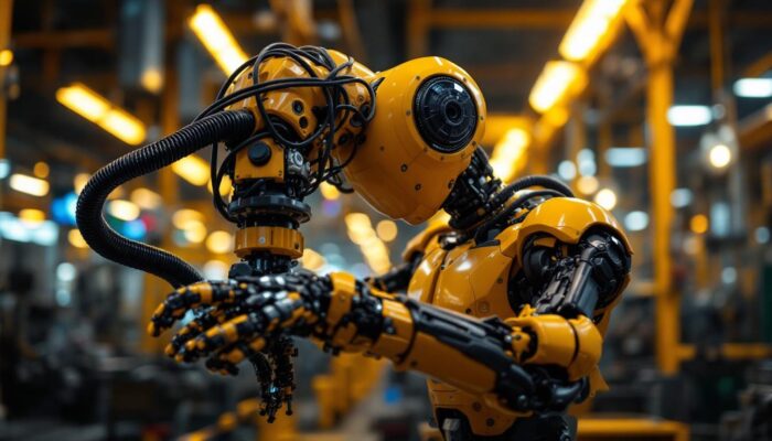 A photograph of capture a photograph of an industrial robot in action