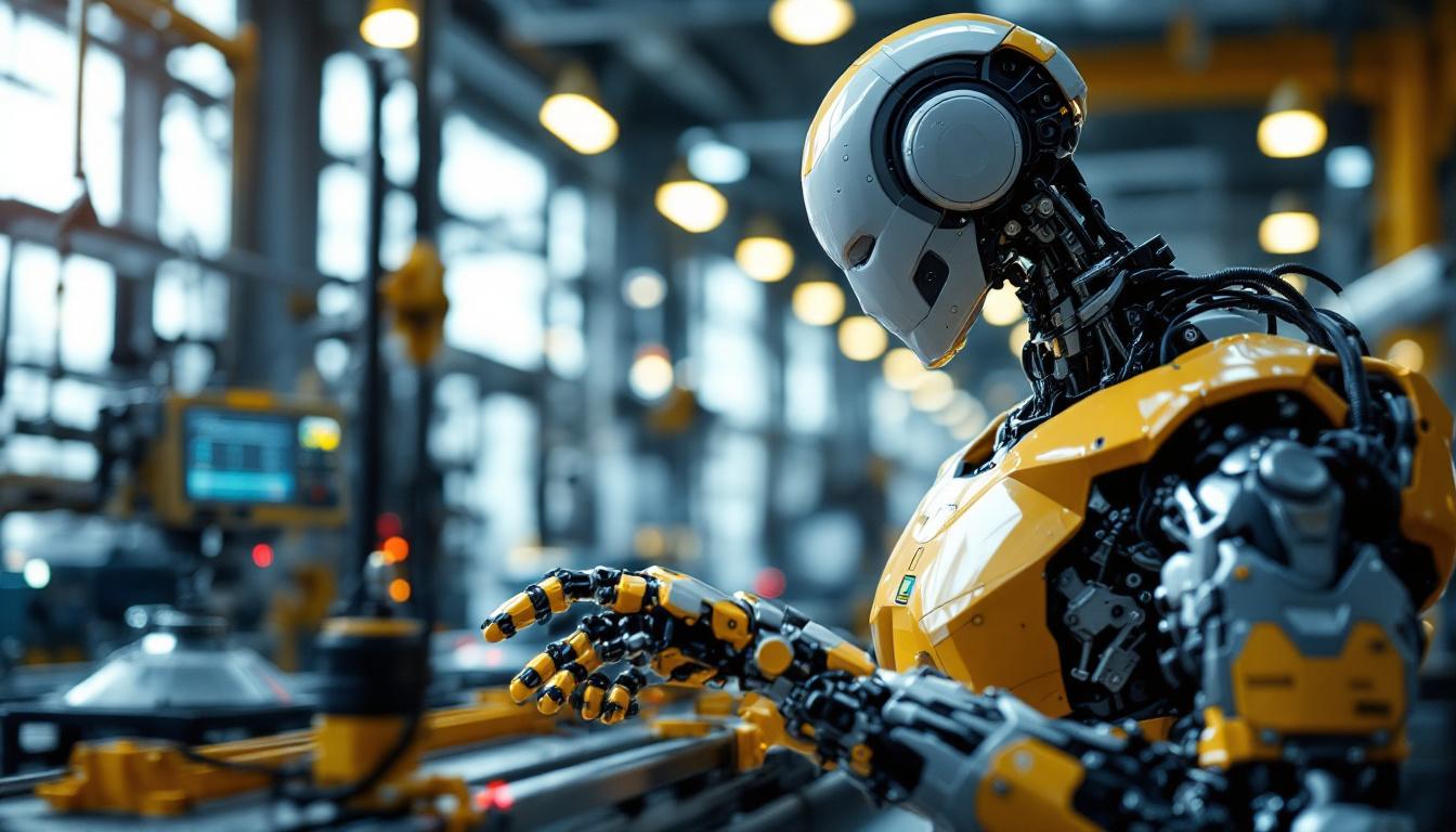 A photograph of a sleek industrial robot in action