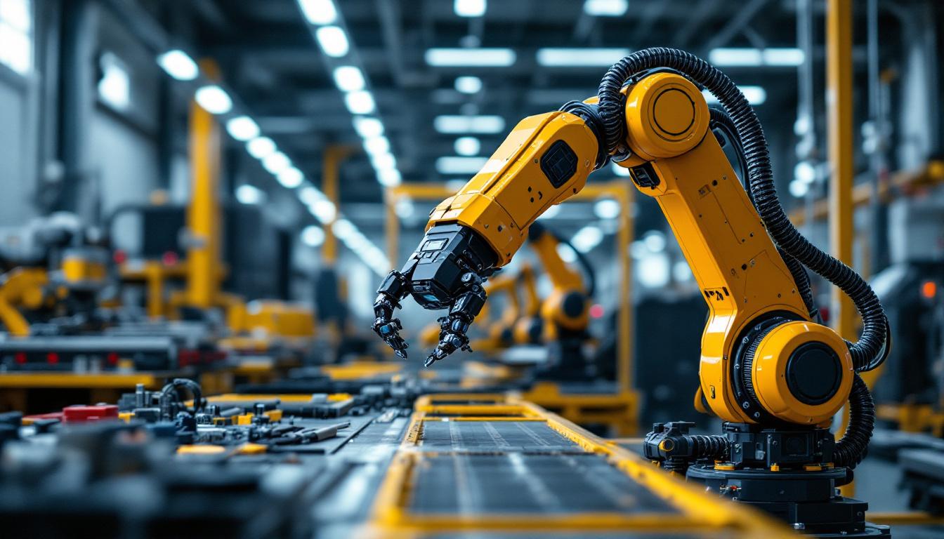 A photograph of a sleek industrial robotic arm in action