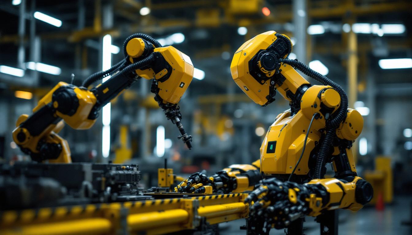 A photograph of capture a photograph of an atlas robot in action within an industrial setting