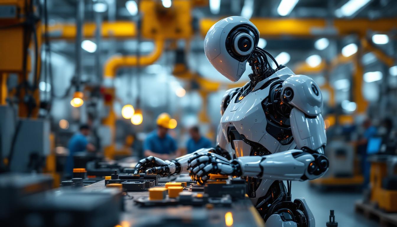 A photograph of a sleek industrial robot in action