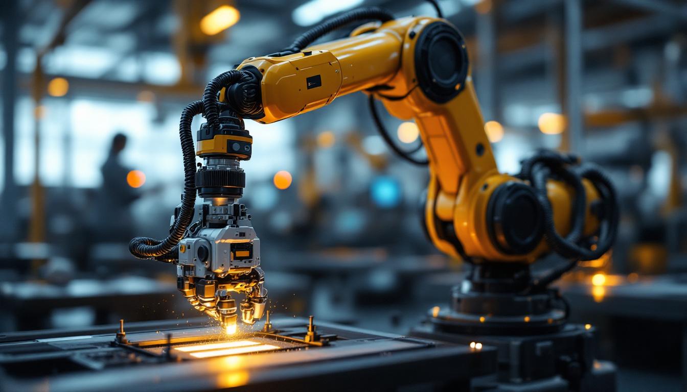 A photograph of a sleek industrial robotic arm in action