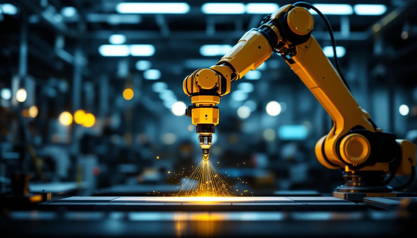 A photograph of a sleek industrial robotic arm in action