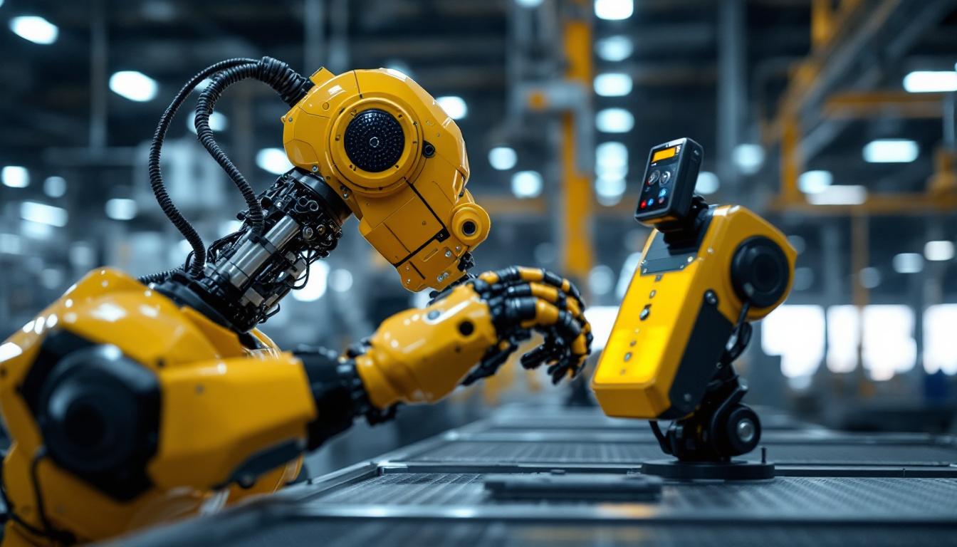 A photograph of a high-tech industrial robot in action