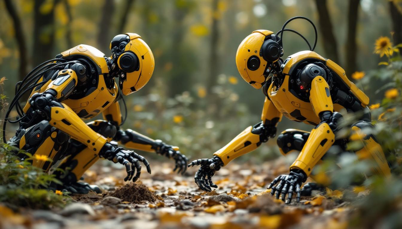 A photograph of a dynamic outdoor scene featuring lifelike animatronics in action