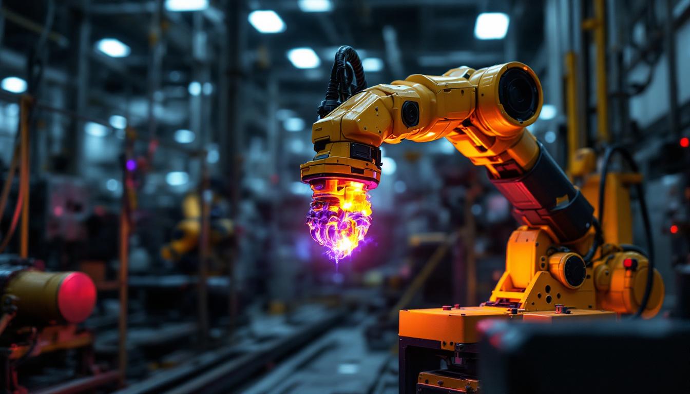 A photograph of a robotic arm equipped with a thermal imager in an industrial setting