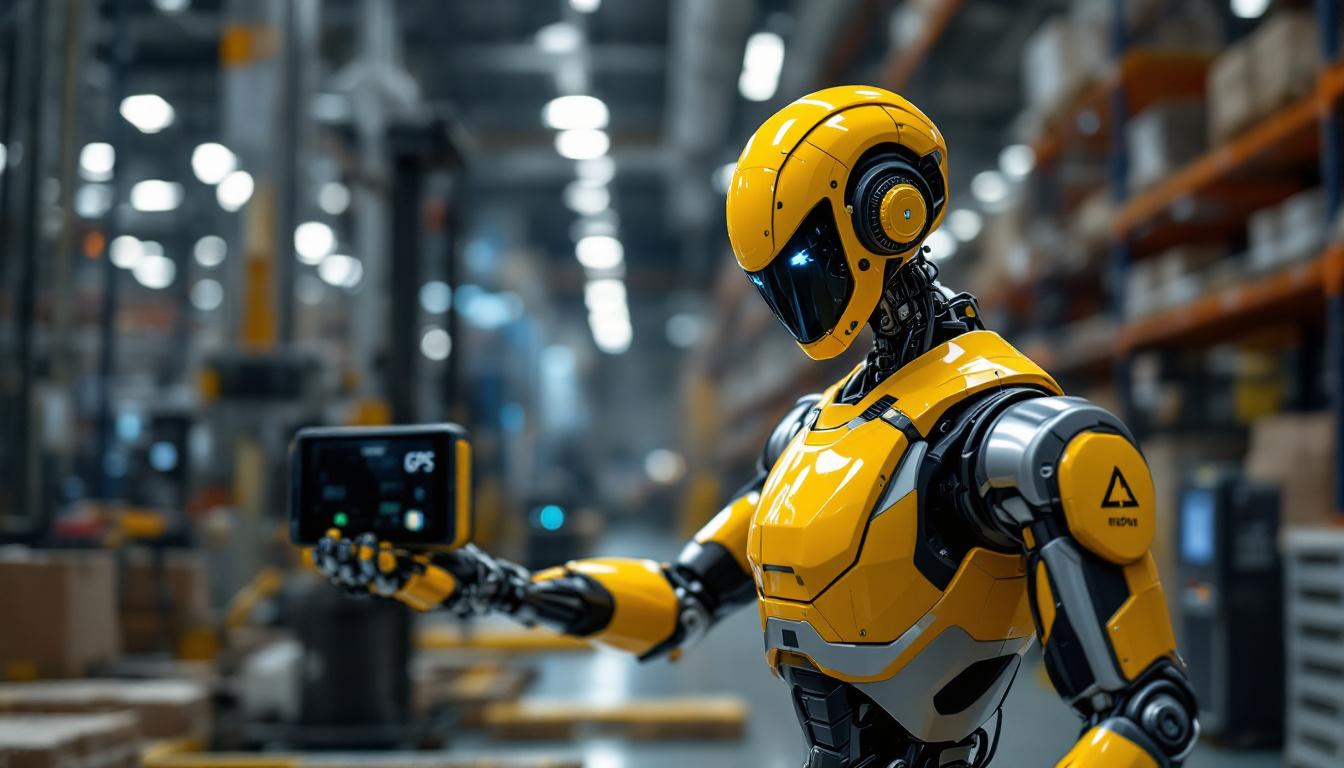 A photograph of a sleek industrial robot in action