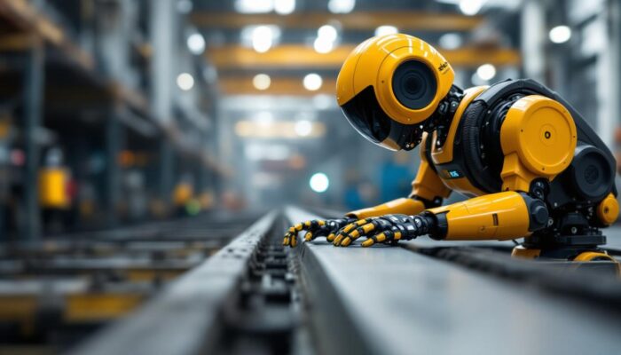 A photograph of capture a photograph of a gecko robotics industrial robot in action