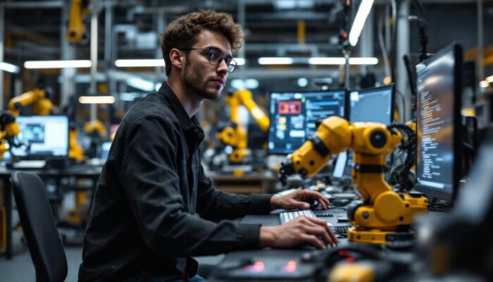 A photograph of a skilled intern working intently at a workstation