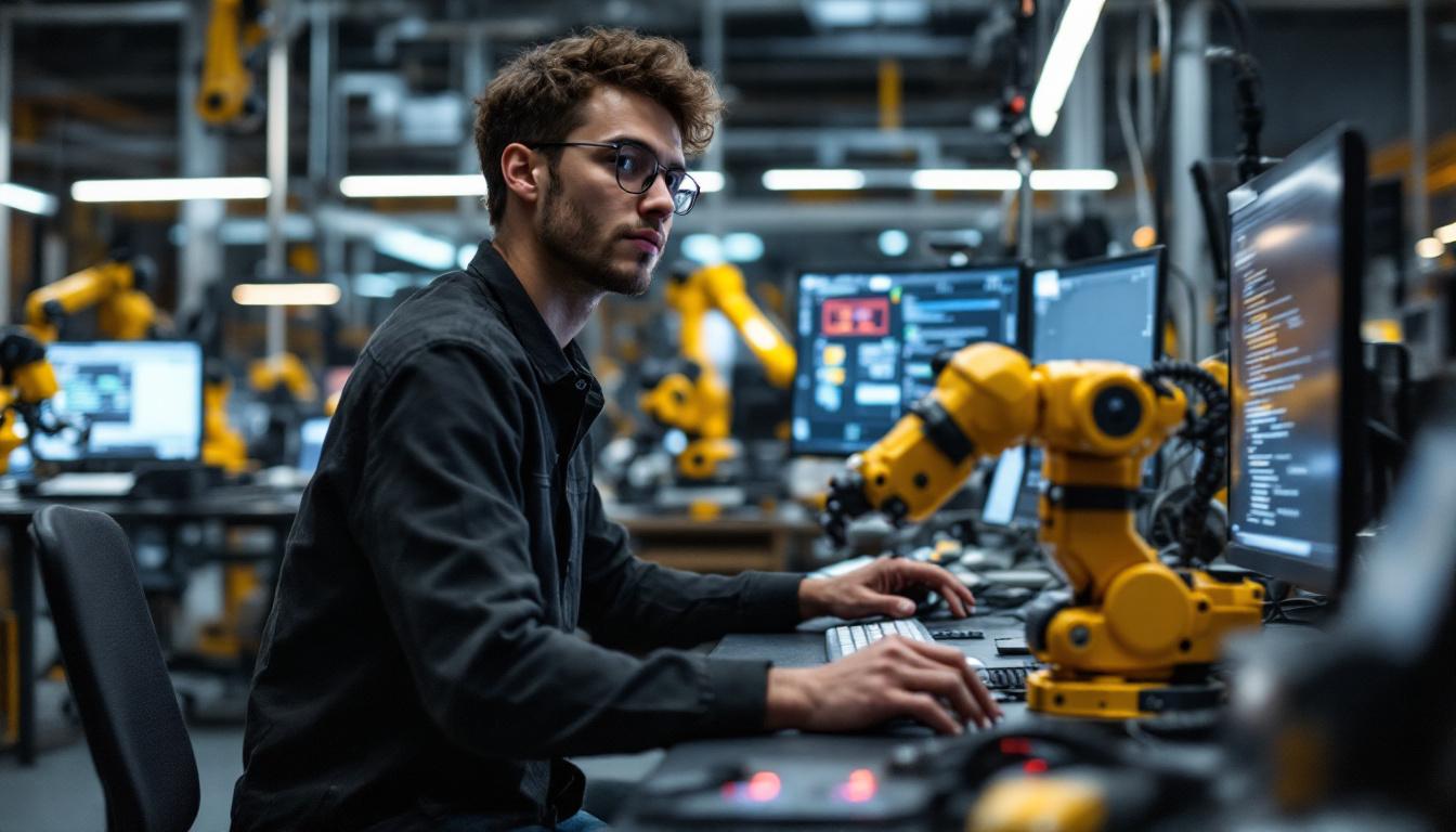 A photograph of a skilled intern working intently at a workstation