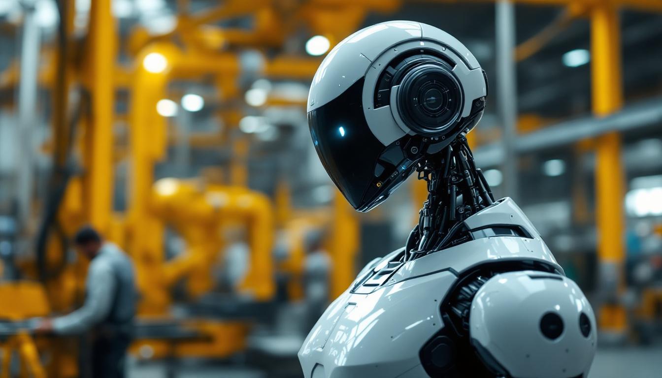 A photograph of a sleek industrial robot in action
