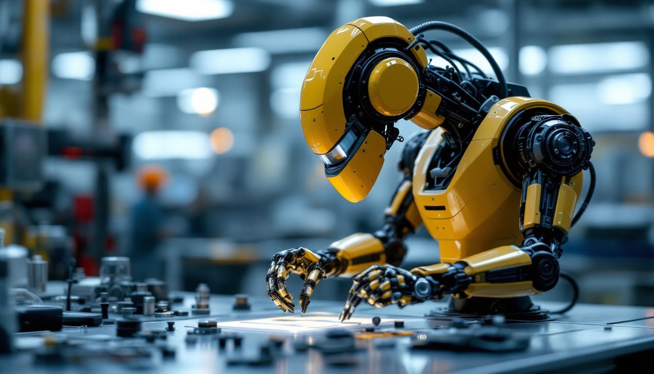 A photograph of a sleek industrial robot in action within a modern laboratory setting