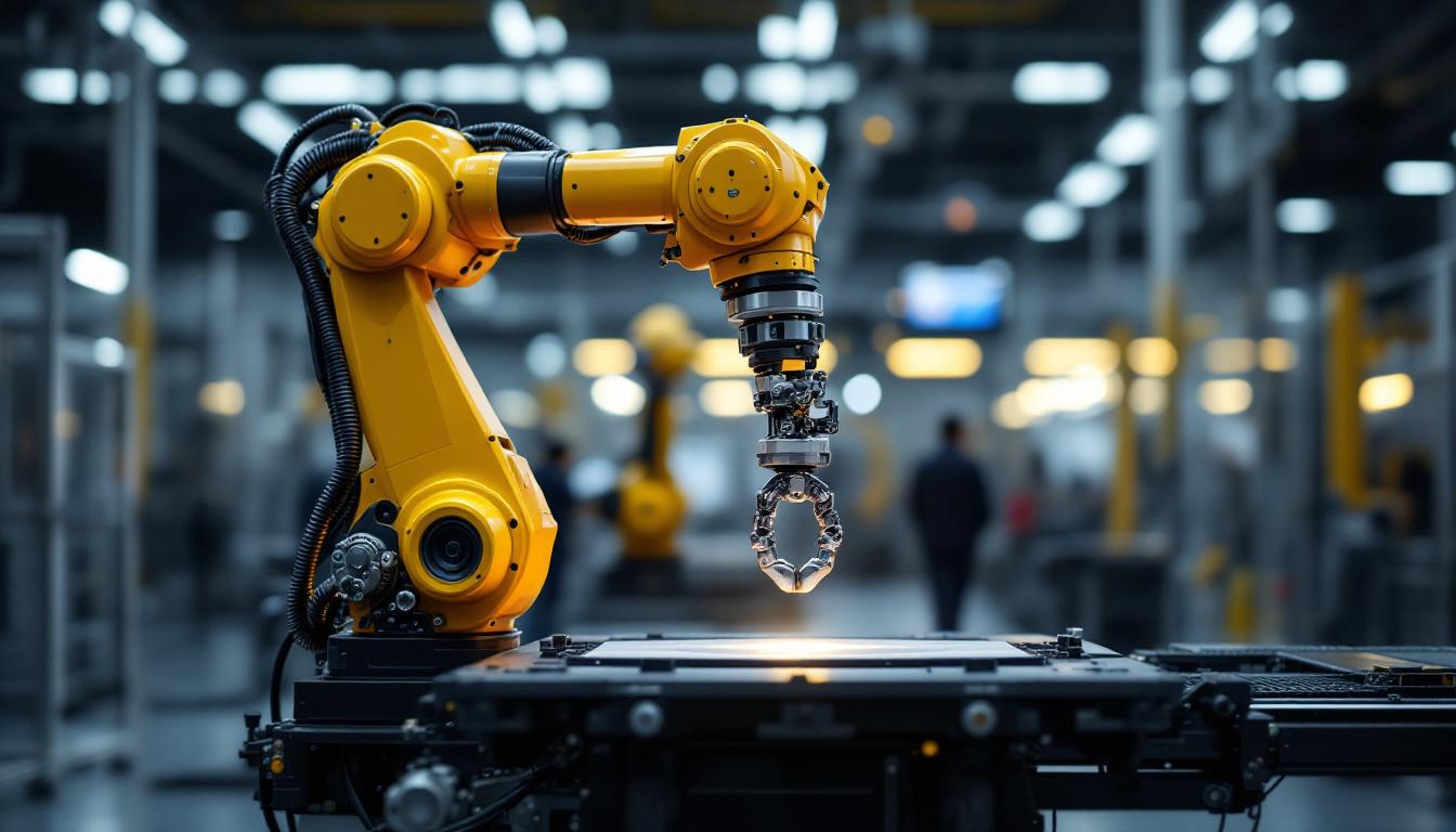 A photograph of a sleek industrial robotic arm in action
