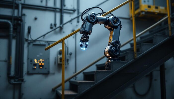 A photograph of an industrial robotic arm in action