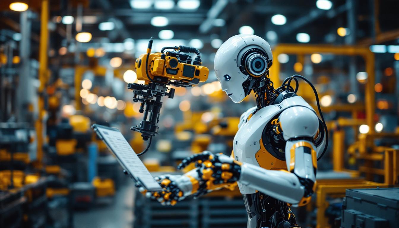 A photograph of a sleek industrial robot in action