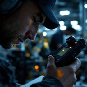 A photograph of a close-up shot of a police scanner in use
