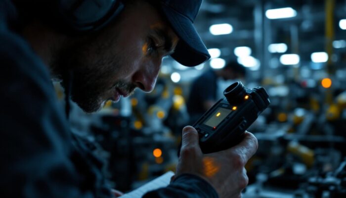 A photograph of a close-up shot of a police scanner in use
