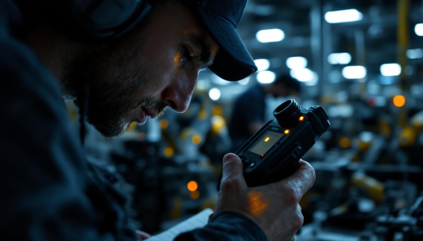 A photograph of a close-up shot of a police scanner in use