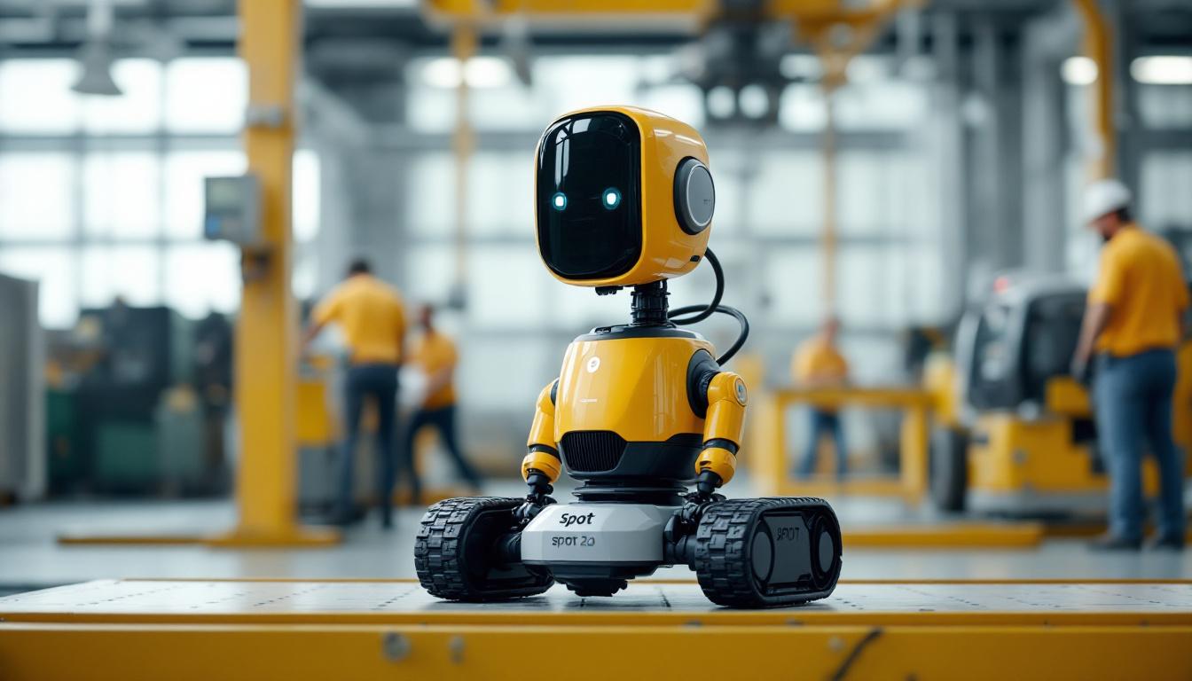 A photograph of capture a photograph of the spot 2.0 robot in an industrial setting