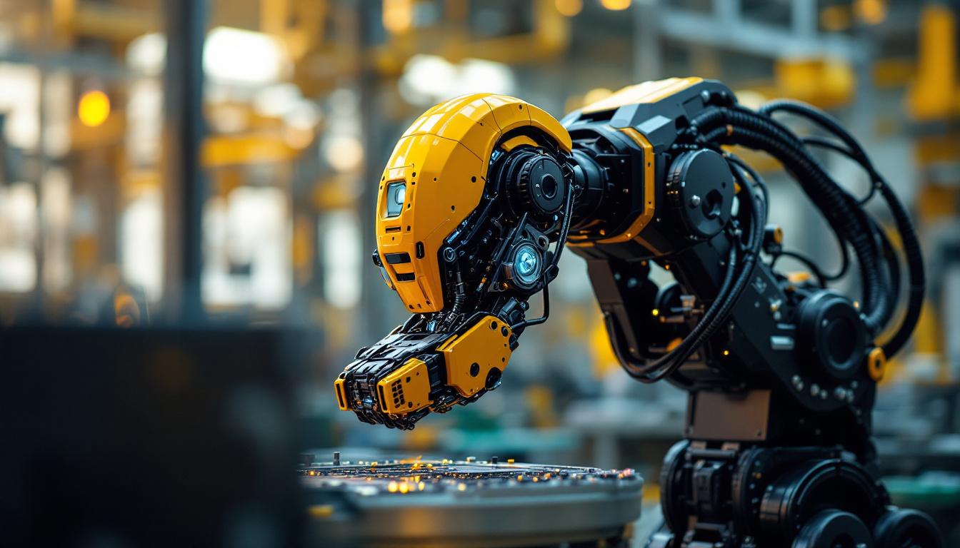 A photograph of capture a photograph of a dynamic industrial robot in action