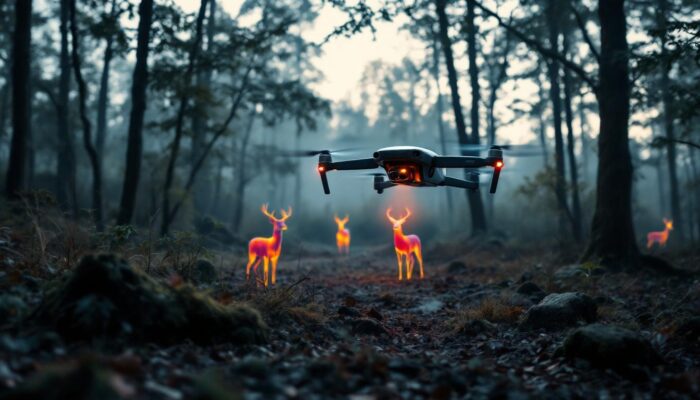 A photograph of a thermal imaging drone in action