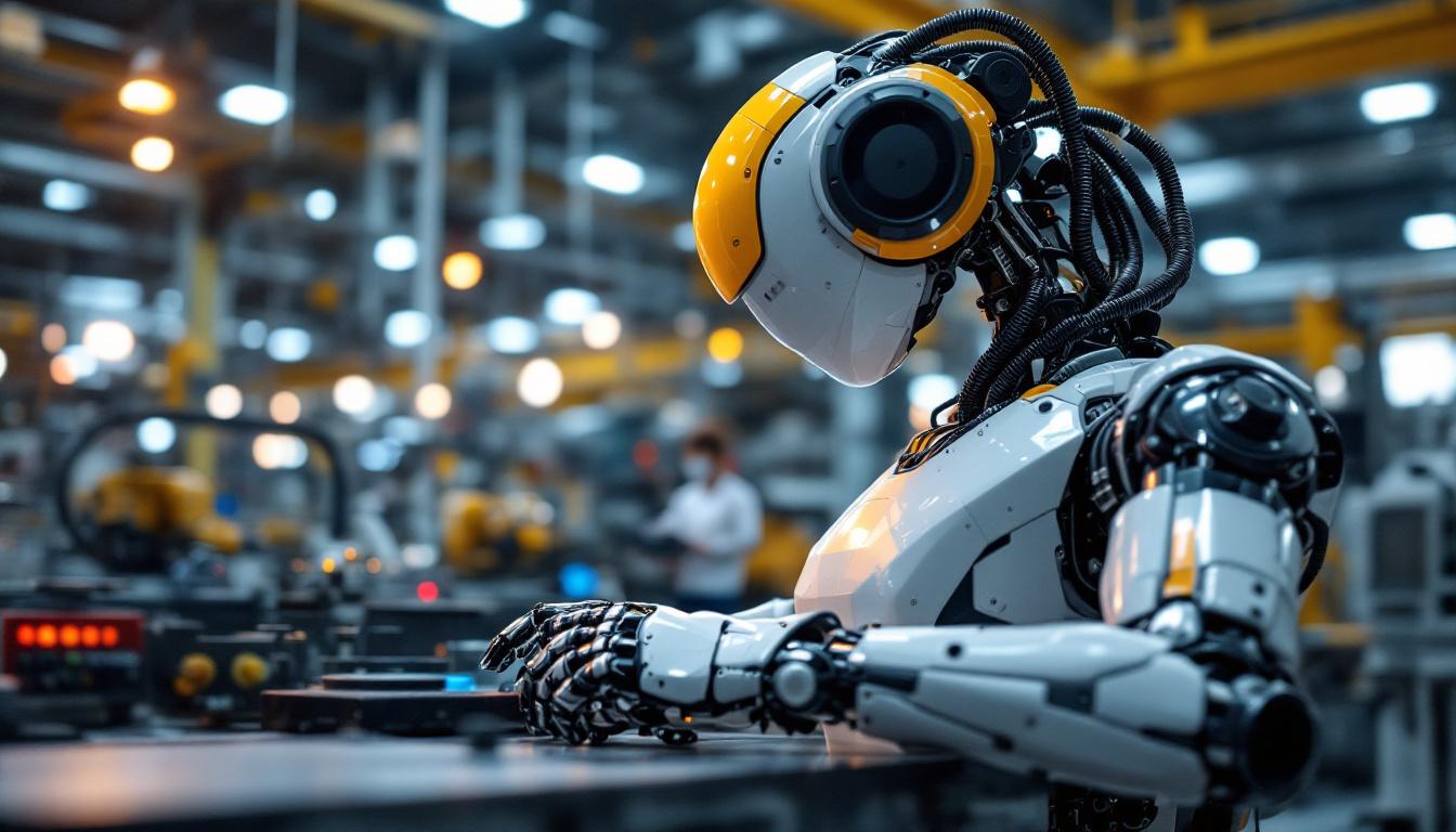 A photograph of a modern industrial robot in action within a waltham-based manufacturing facility