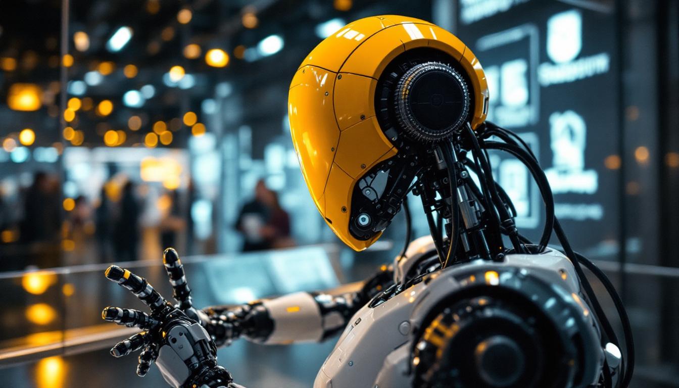 A photograph of capture a photograph of an industrial robot in action at the zurich museum