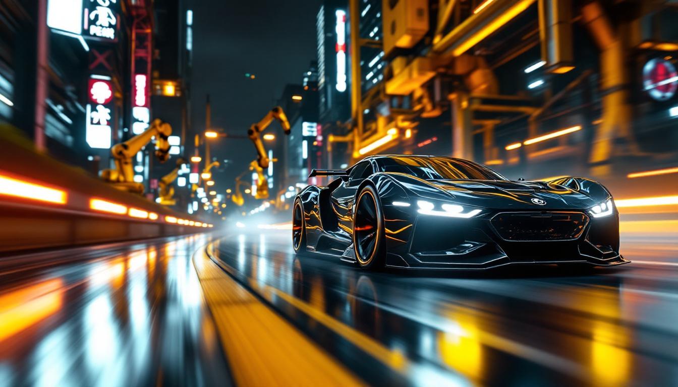 A photograph of a dynamic scene featuring a sleek