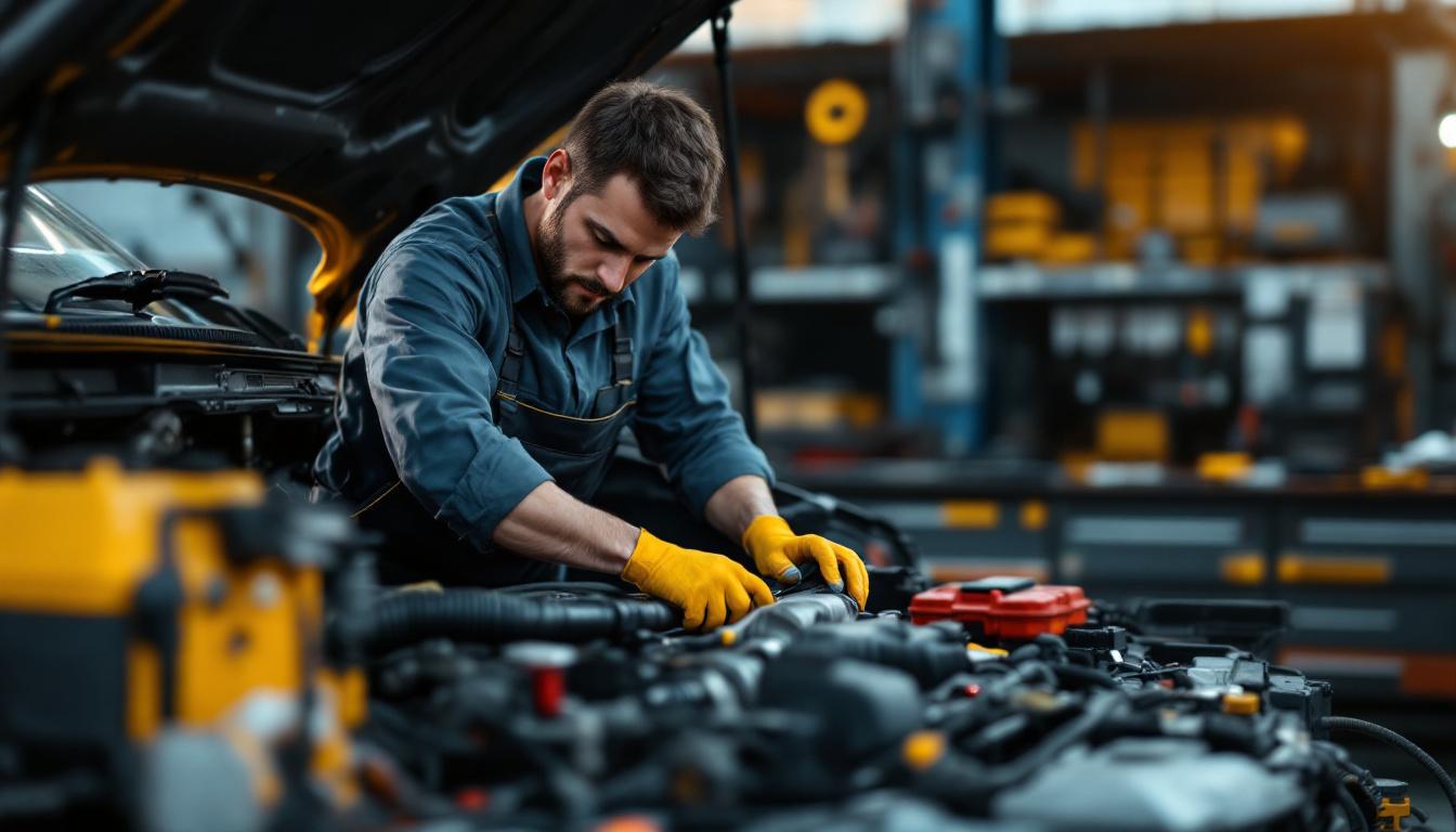 A photograph of a mobile mechanic working on a vehicle in an outdoor setting