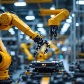 A photograph of a sleek industrial robotic arm in action