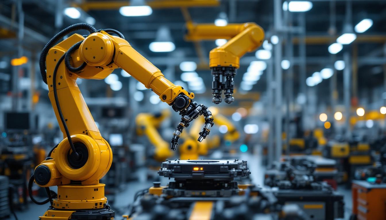 A photograph of a sleek industrial robotic arm in action