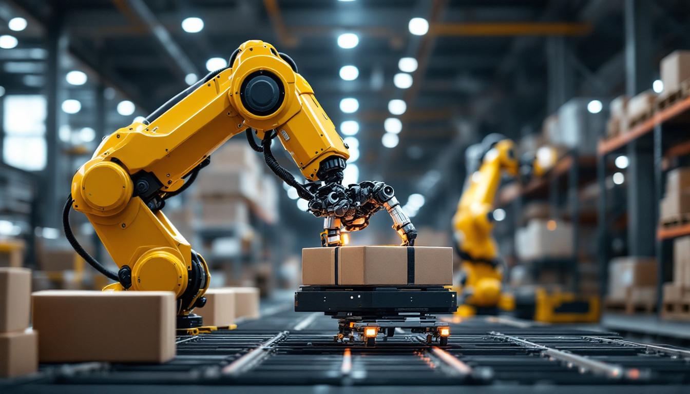 A photograph of a high-tech industrial robot in action