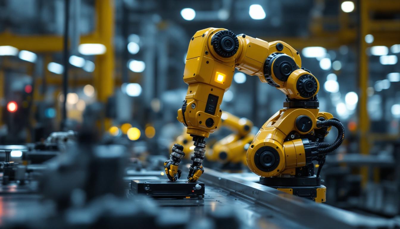 A photograph of a b2-w industrial robot in action within a manufacturing environment