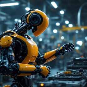 A photograph of capture a photograph of an industrial robot in action