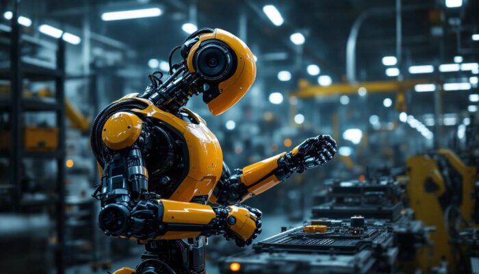 A photograph of capture a photograph of an industrial robot in action