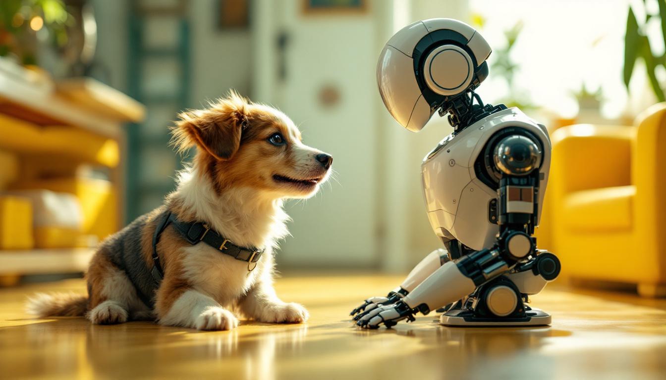A photograph of capture a photograph of a playful dog interacting with a sleek