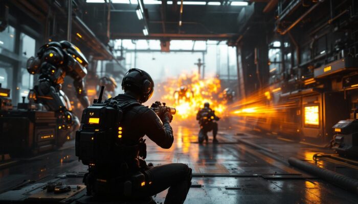 A photograph of a dynamic gaming scene featuring a player immersed in battlefield 4