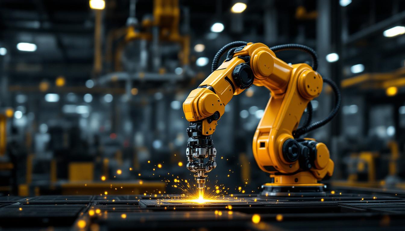 A photograph of a sleek industrial robotic arm in action