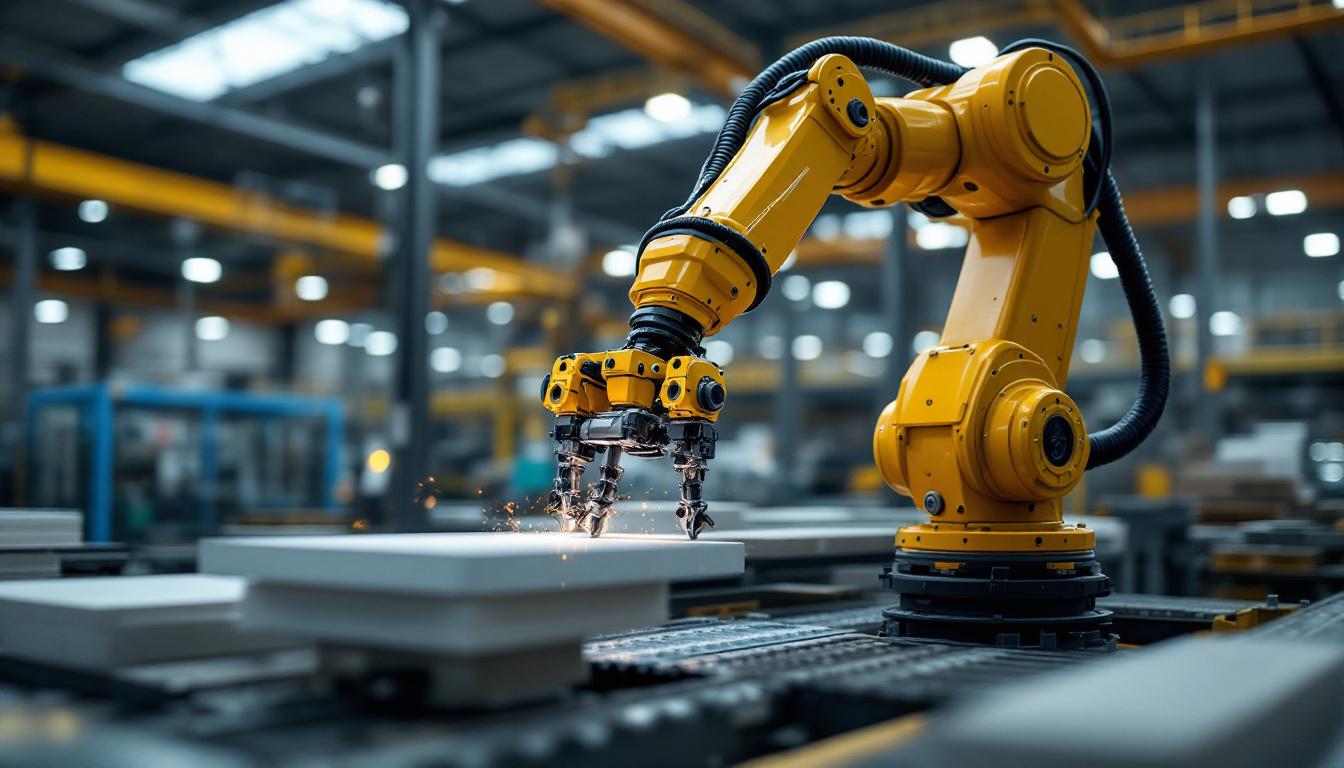 A photograph of a sleek industrial robotic arm in action