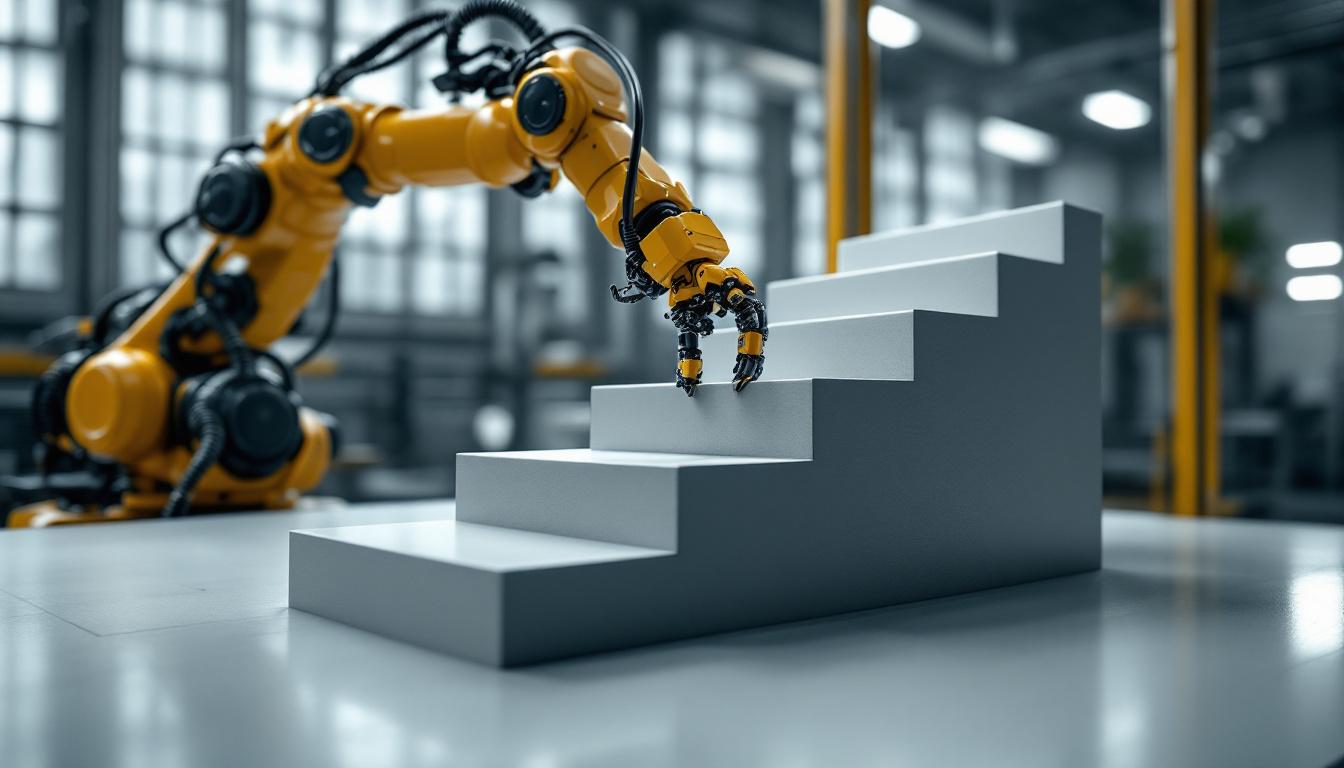 A photograph of a sleek industrial robotic arm in action