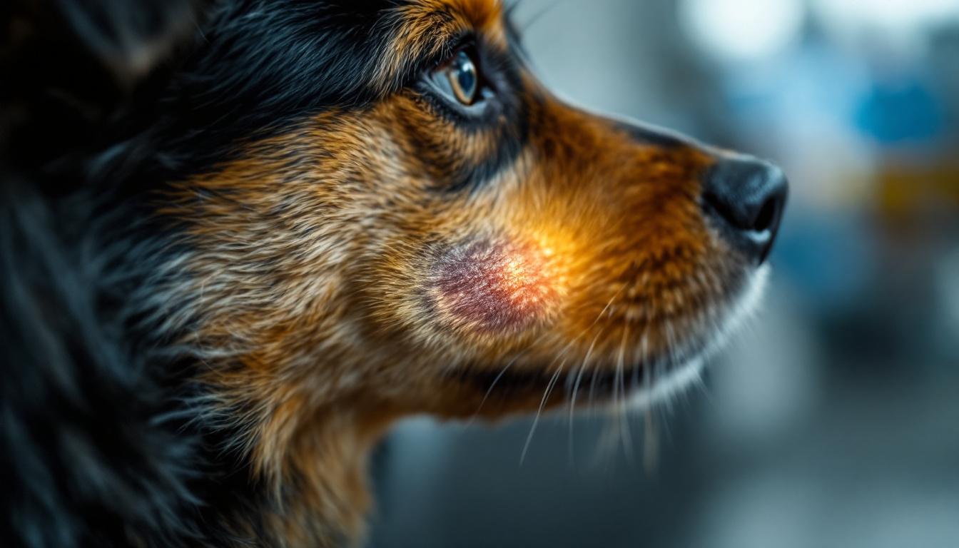 A photograph of a close-up of a dog's skin showing a hot spot